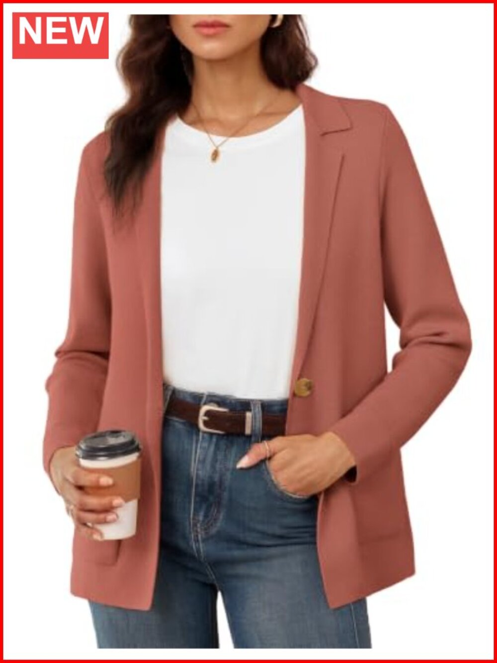 Women's Business Casual Wool Blend Sweater Blazer Notched Lapel